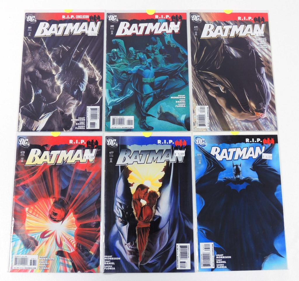 Comic Book Lot (6) - Batman RIP: #676 (June 2008), #677 (July 2008), #678 ( August 2008), #679 (September 2008), #680 (October 2008), #681 (December 2008)