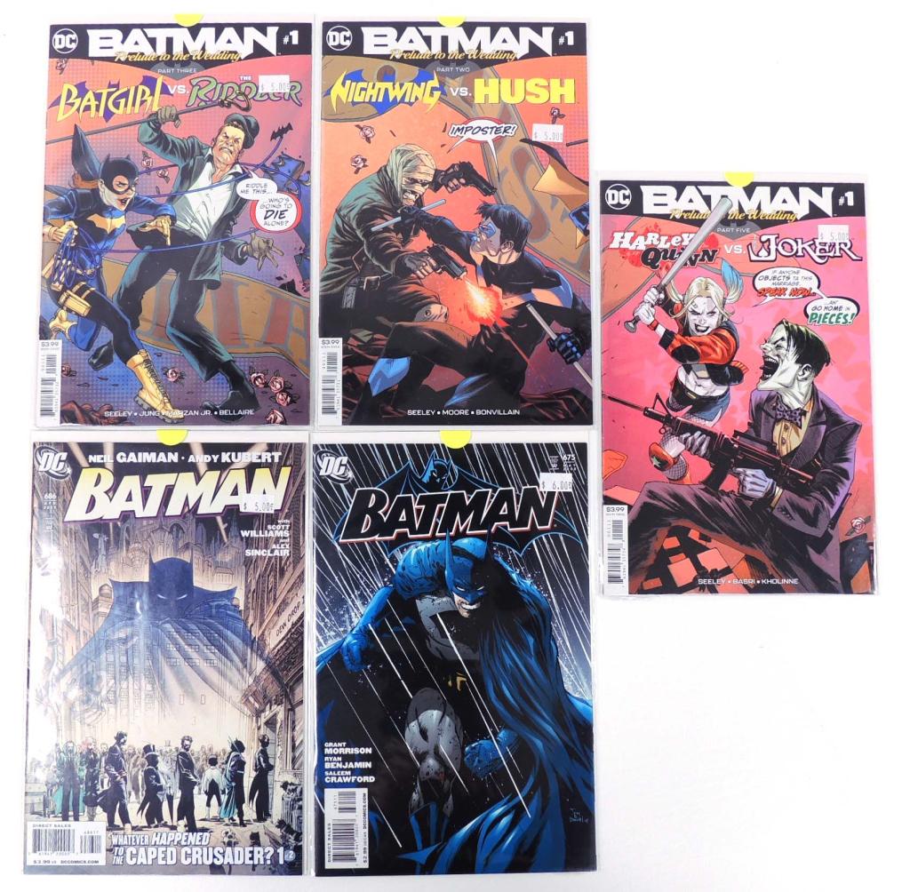 Comic Book Lot (5): Batman Prelude to the Wedding (#1 Nightwing/Hush, #1 Batgirl/Riddler, #1 Harley Quinn/Joker), Batman (#686 April 2009), Batman (#675 May 2008)