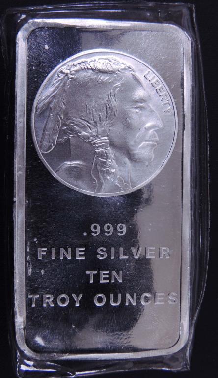 10 ozt. Fine Silver Bar - Native American /Buffalo (1 of 2)