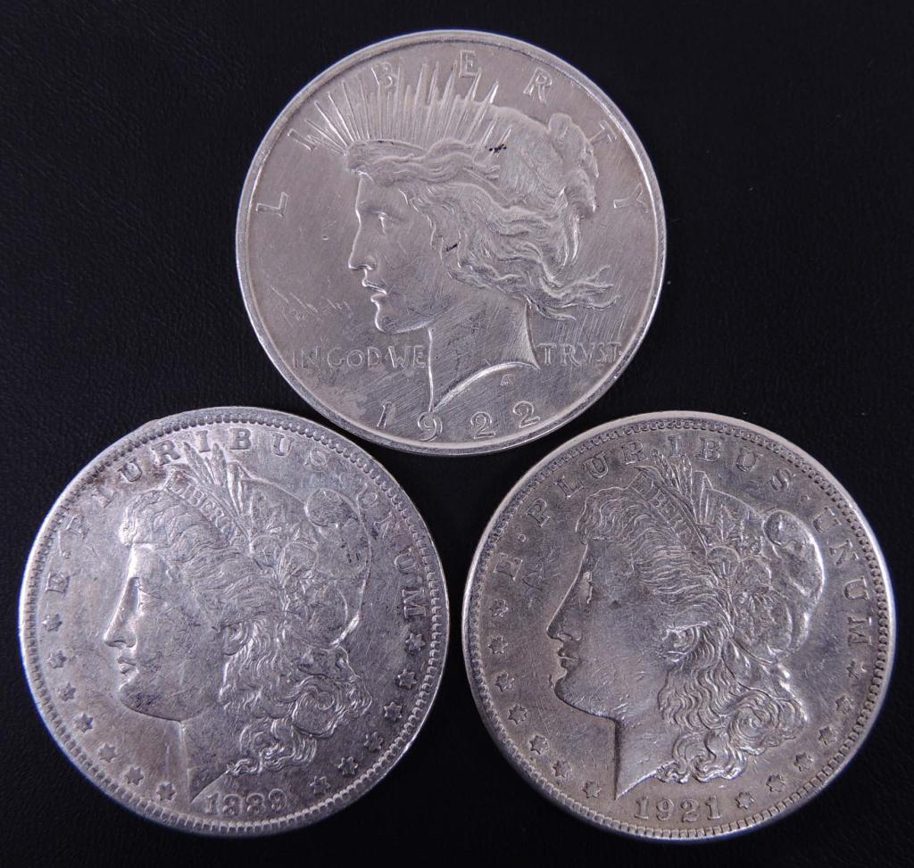 (2) Morgans and (1) Peace Silver Dollar (1 of 2)