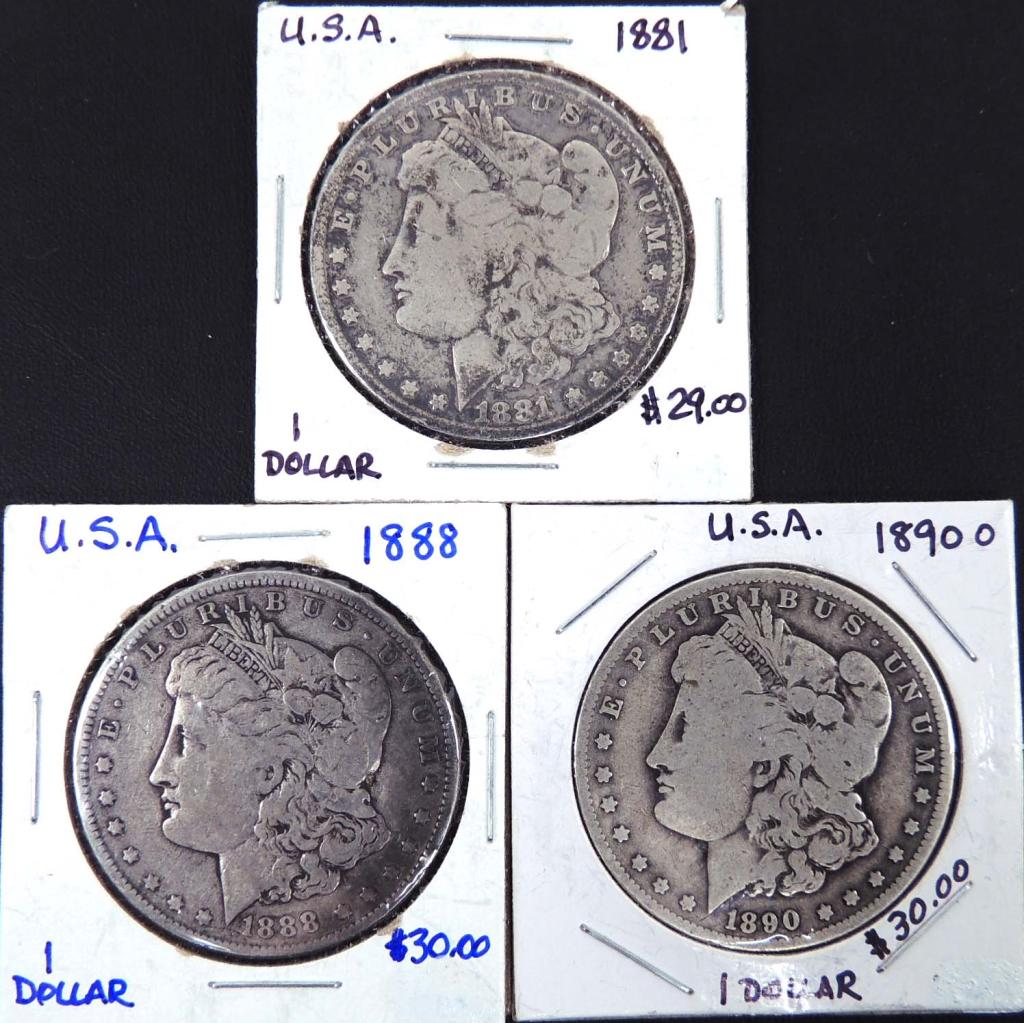 3 Morgan Silver Dollars (81, 88, 90-o) (1 of 2)