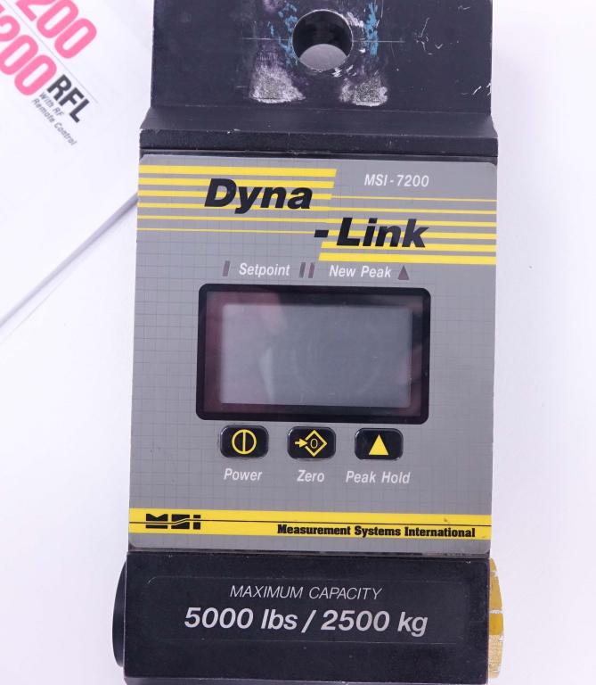 Dynamometer - MSI Dyna-Link Tension Load Sensor: Measurement System International Dyna-Link tension load sensor (Model 7200). 5000 lbs/2500 kg capacity. Serial #F-63176. We have two of these in the auction tonight.
