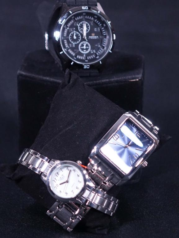 3 Watches: Milano Expressions Watch, Model 3934; Onyk men's; Sheffield chrono style men's sports watch.
