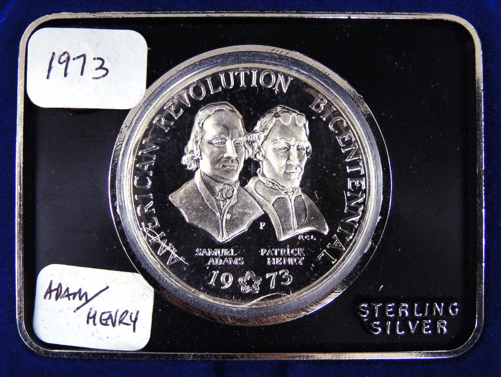 1973 Bicentennial Medal (Sterling Silver): 1973 Bicentennial commemorative medal, with John Adams and Patrick Henry. GEM Proof! Sterling Silver.
