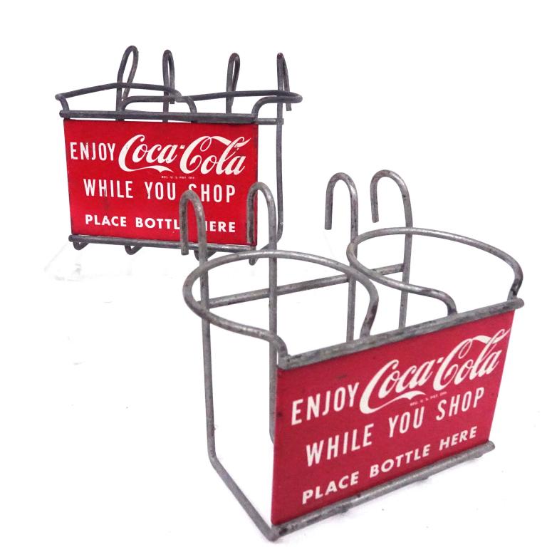 Coca-Cola Bottle Holders (2): Coca-Cola vintage bottle holders (2). Possibly for shopping carts.
