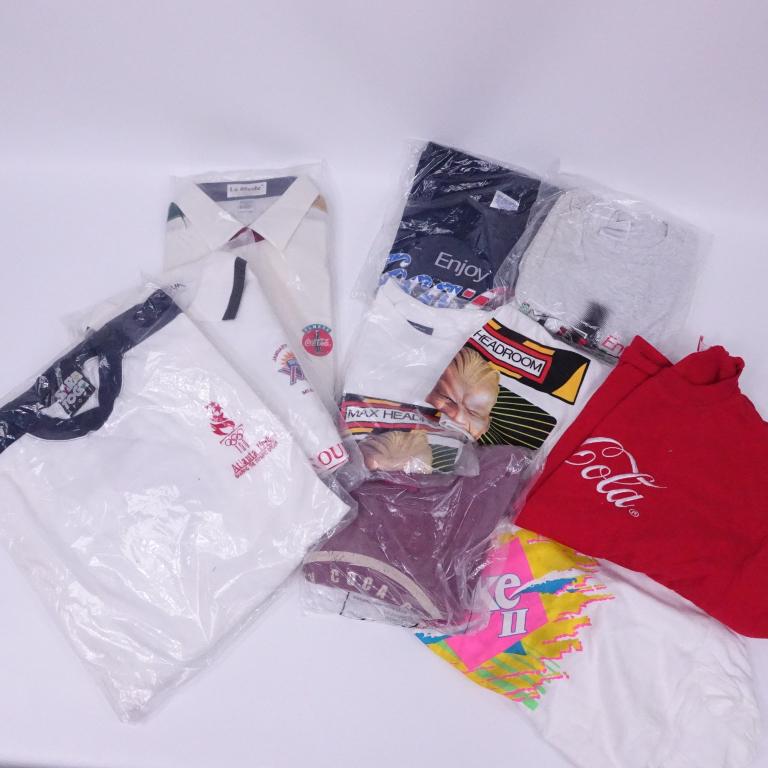 Coca-Cola Shirt Lot #1: Includes new 1996 Olympic crewneck XL, Coke polo (Superbowl XXIX, size XL), Coca-Cola t-shirts (7). 9 shirts total.