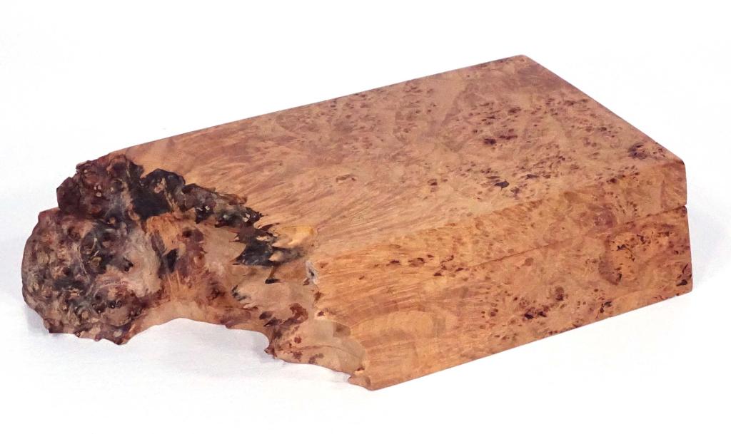 Michael Elkan (1942-2014) Maple Lidded Box: Michael Elkan (1942-2014) Bird's Eye Maple Box. Burlwood, with lid. 9" x 4" x 2 1/2".