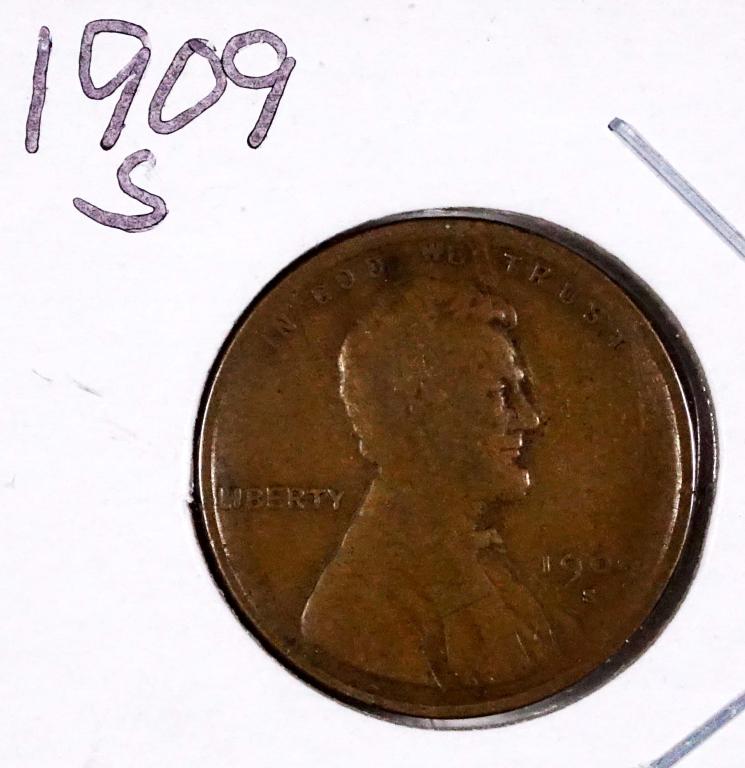 1909-s Lincoln Wheat Cent - (Semi)Key date: 1909-s Lincoln penny. Some sources list this as a key or semikey date. Mintage was restricted to 1.8 million, but PCGS estimates 180,00 survive.