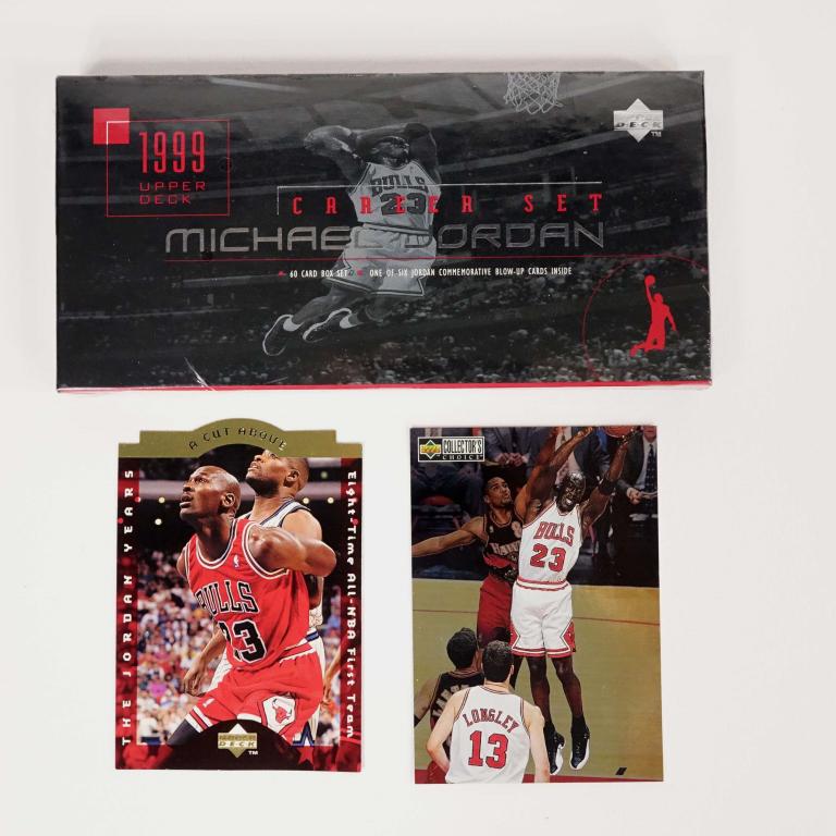 Scarce 1999 Michael Jordan Upper Deck Career Set: Mint, unopened, plus 2 large 4x6 cards.
