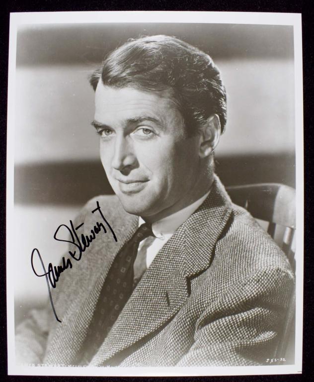 Autograph: Jimmy Stewart: An 8 x 9-3/4" black and white photo, signed James Stewart. There might (might) be better actors, but you would be hard pressed to find a more beloved icon of the silver screen - star of "It's a Wonder
