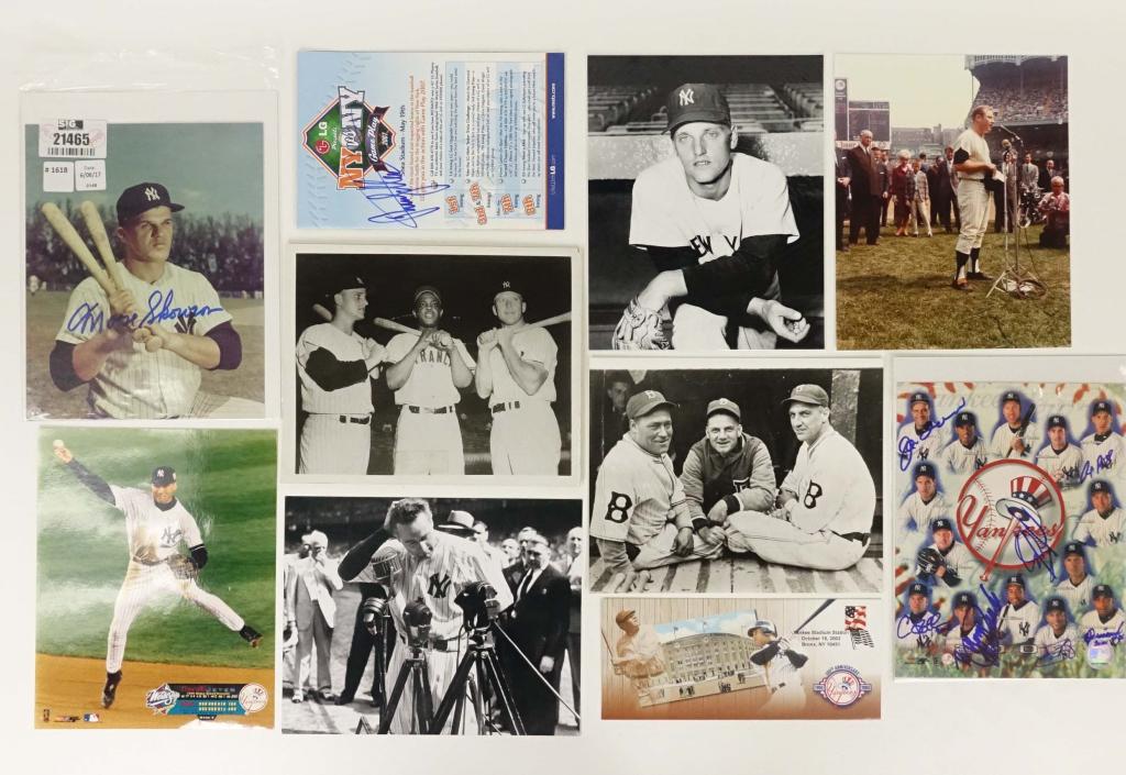 New York Baseball Lot: B&W photos (Gehrig, Maris), 100th Anniversary cover (10/18/23), Skowron autograph (?), signed montage (Torre, Petitte, Justice, Williams).
