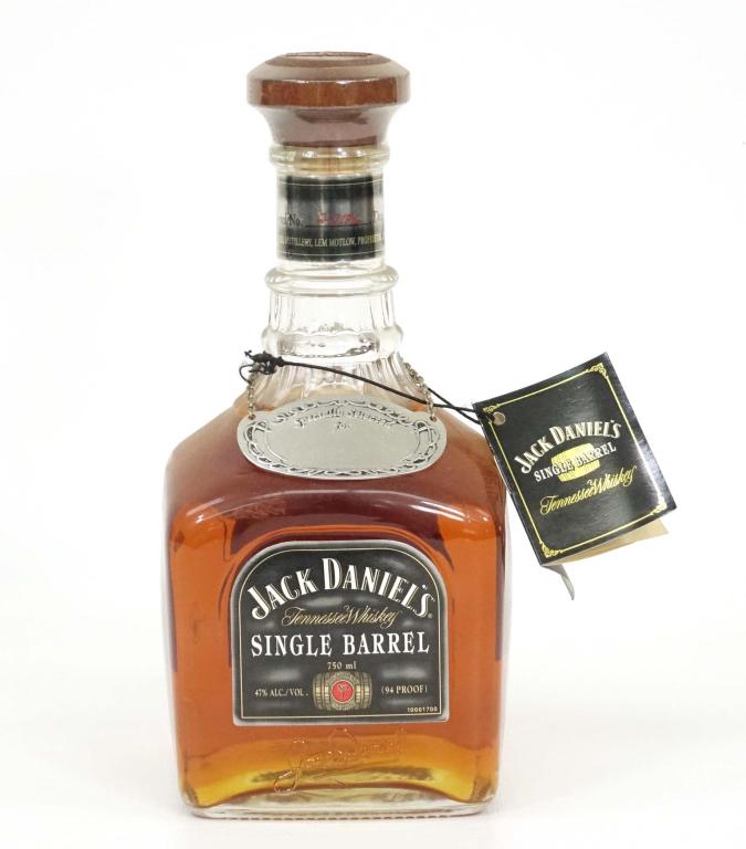 Bottle: Jack Daniels Single Barrel: Sealed, 750 mL, 90 proof. Original tag and metal "specially selected for" tag - clean.