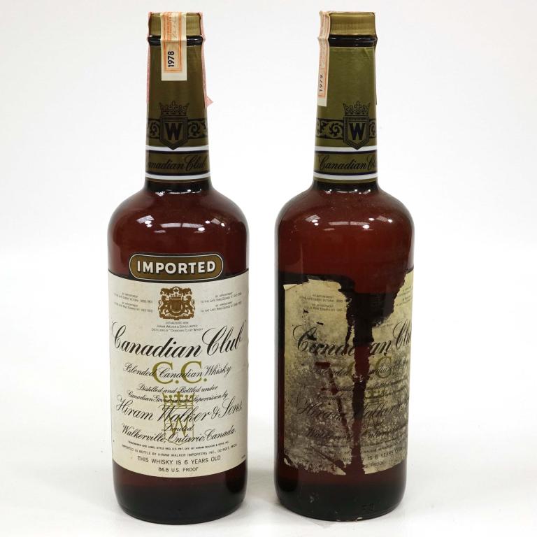 Bottle: 1978-1979 Canadian Club: *** If shipping is needed, please call Ian at Lot 14 BEFORE bidding *** 6-year-old. 750 mL. If you may need shipping on bottles, you MUST talk to Ian before bidding.