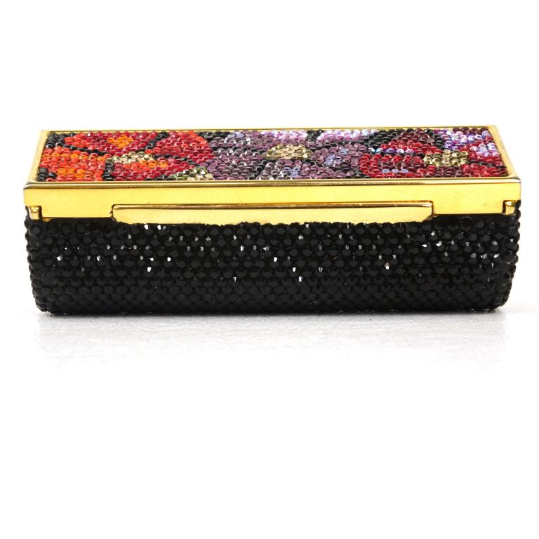 Judith Leiber Lipstick Case: Black with red and purple flowers.