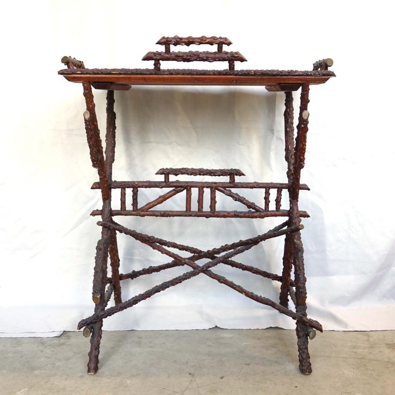 Adirondack Style Tray Table: *** LOCAL PICK UP OR THIRD PARTY SHIPPING ONLY. LOT 14 WILL NOT SHIP THIS ITEM FROM OUR SHOP. ***. . 31.75" tall, 27" x 17" wide.