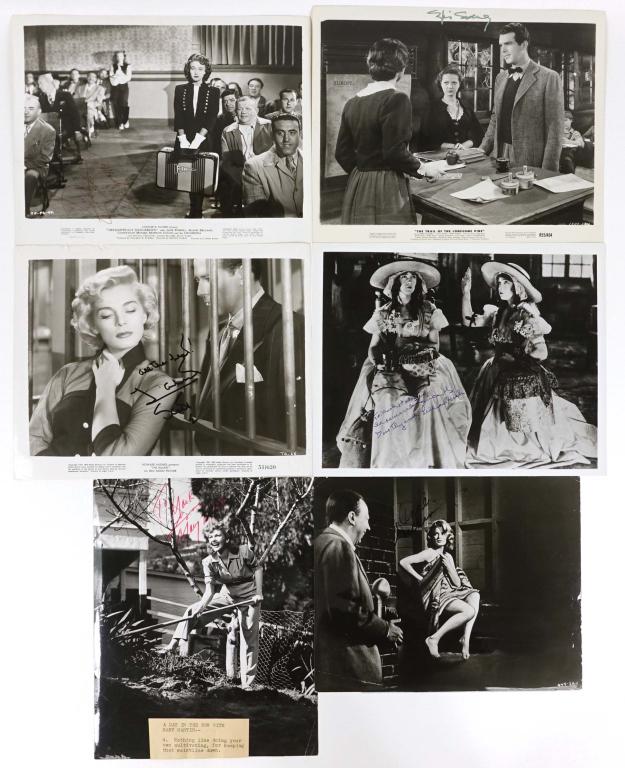 Autographs: Vintage Photos: Angie Dickinson signed 9-3/16 x 7-3/8" black and white photo from the film "The Bramble Bush" with a typed note on blue paper from Warner Brothers attached. **** and **** Lizabeth Scott signed 10-1/4 