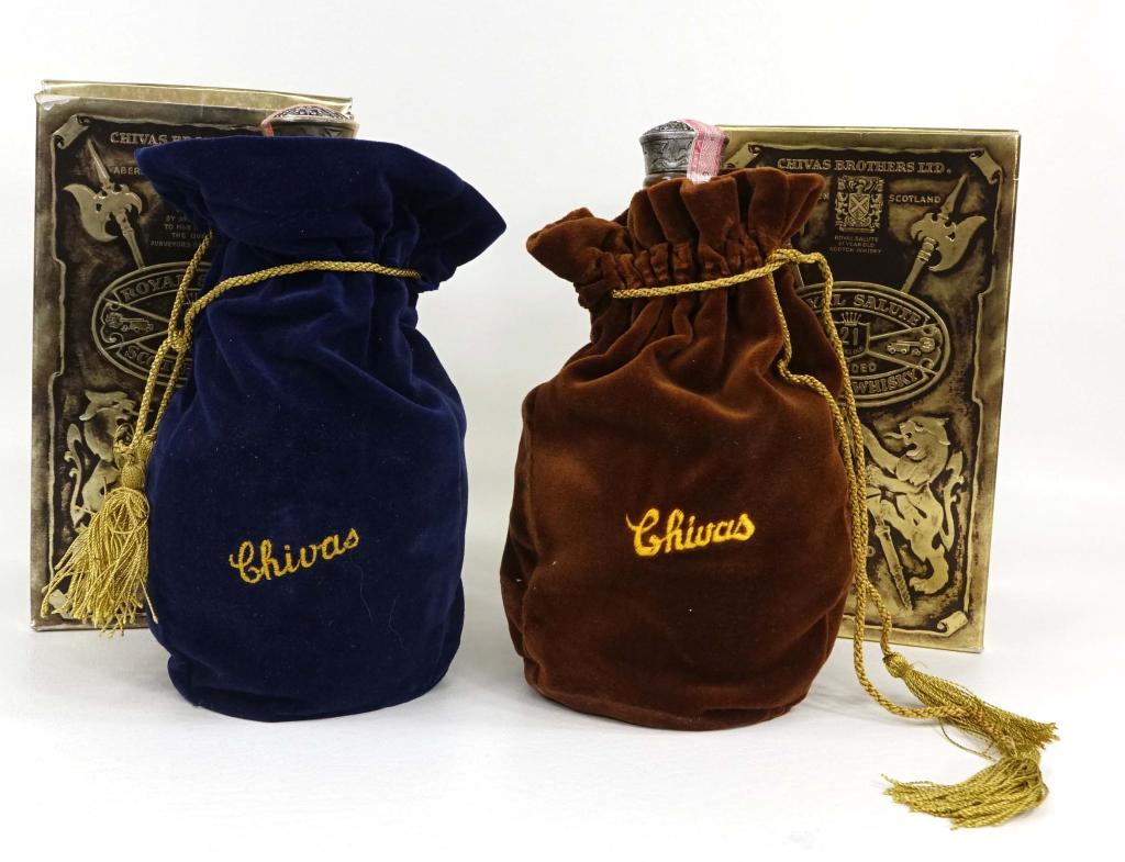 2 Bottles - Chivas Regal: Both are in the boxes. 4/5 Quart 86 proof & 750ml 80 proof. If you anticipate needing bottles shipped you MUST talk to Ian PRIOR to BIDDING! 847-625-0555.