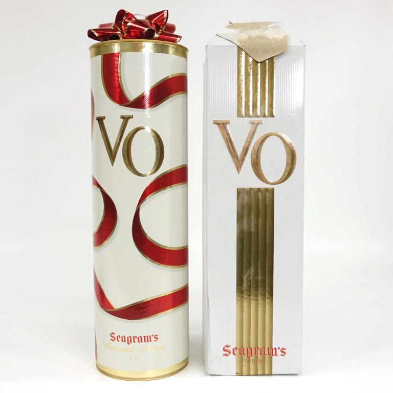 Bottles: Seagram's VO: 1984, 750 ml, 80 proof, in opened box, sealed. Bottle in sealed canister, 750 ml. If you anticipate needing bottles shipped you MUST talk to Ian PRIOR to BIDDING! 847-625-0555.