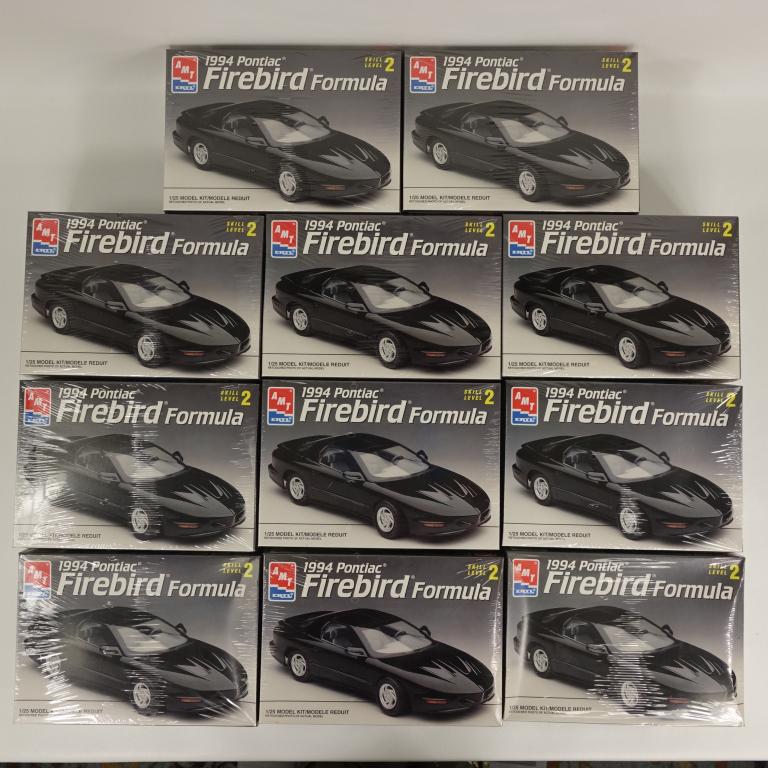 11 AMT Ertl Pontiac Firebird Model Kits: 11 AMT Ertl 1994 Pontiac Firebird Formulas, all 1/25 scale. All in shrinkwrap.