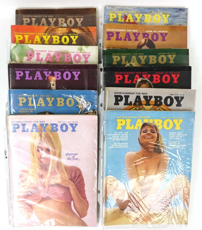 12 Vintage Playboy Magazines (Mainly 1972): 1972: January; March; April; May; June; July; August; October; November; December. August 1973. June 1975.