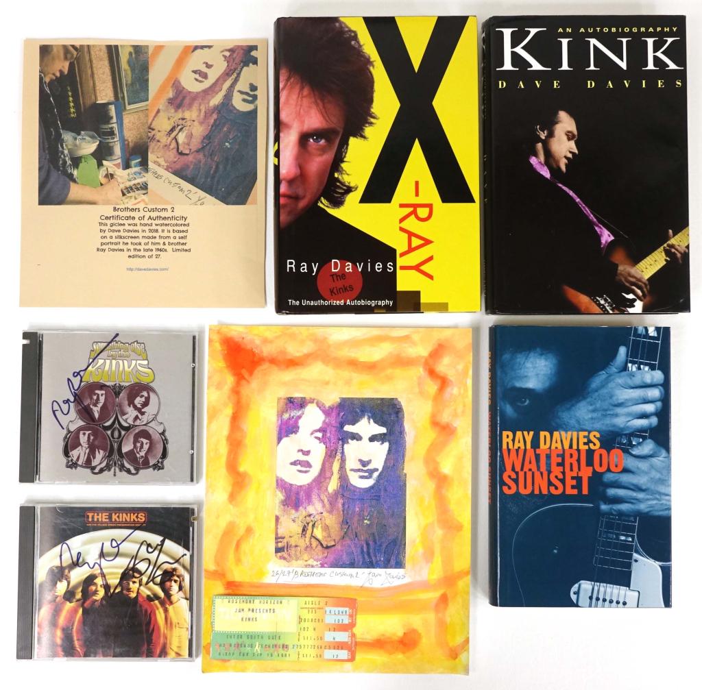 Autographed Items: The Kinks: 3 books, all autographed: "Kink: An Autobiography" written & signed by Dave Davies, "X-Ray" written & signed by Ray Davies, First American Edition, "Waterloo Sunset" written & signed by Ray Davies, (F