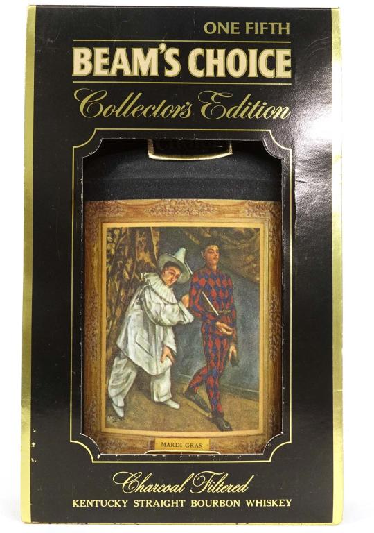 Beam's Choice Mardi Gras Decanter: *** IF YOU MAY NEED SHIPPING YOU MUST CALL IAN BEFORE BIDDING ON BOTTLES *** Sealed in box. 4/5 quart, 8 year, 90 proof.