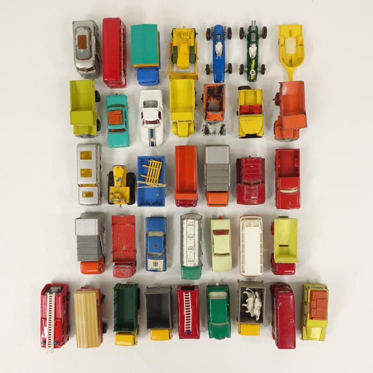 37 circa 1960s Matchbox Vehicles: All circa 1960s. Only one vehicle has date (1969) stamped on bottom. All others say "Made in England by Lesney, 'Matchbox' Series" and then the No.