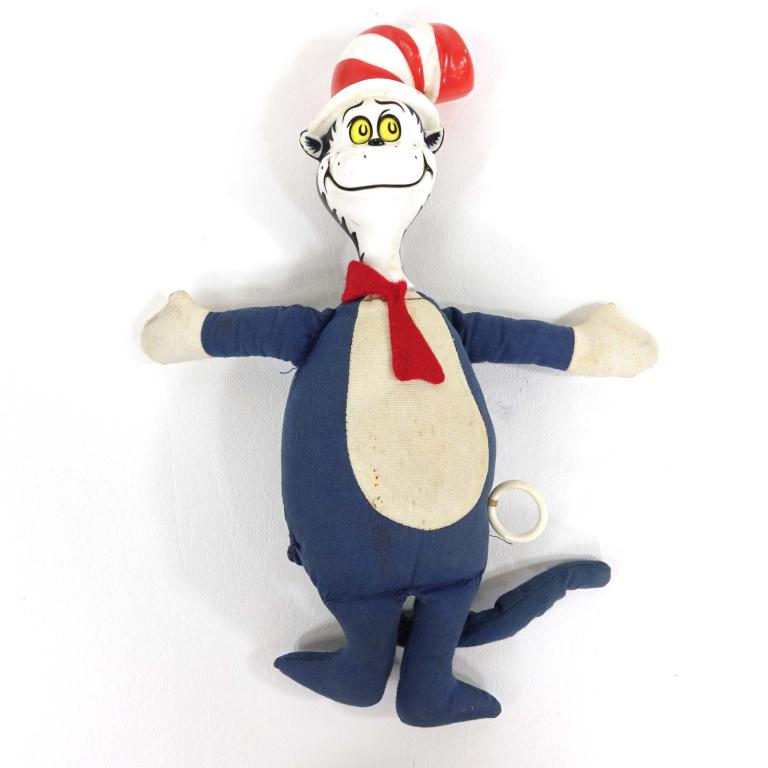 Vintage Talking Dr. Seuss Cat in the Hat Doll: Mattel, 1970. 10' tall. Missing part of the tie. Works, but voice is distorted.