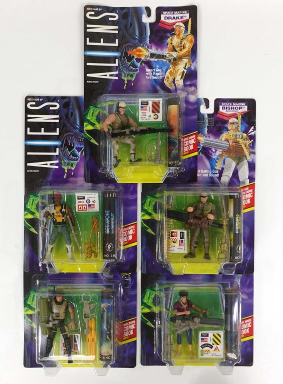 Five Unopened Vintage "Aliens" Film Action Figures: New and in great shape. Ripley, Apone, Drake, Bishop, and Hicks. All by Kenner.