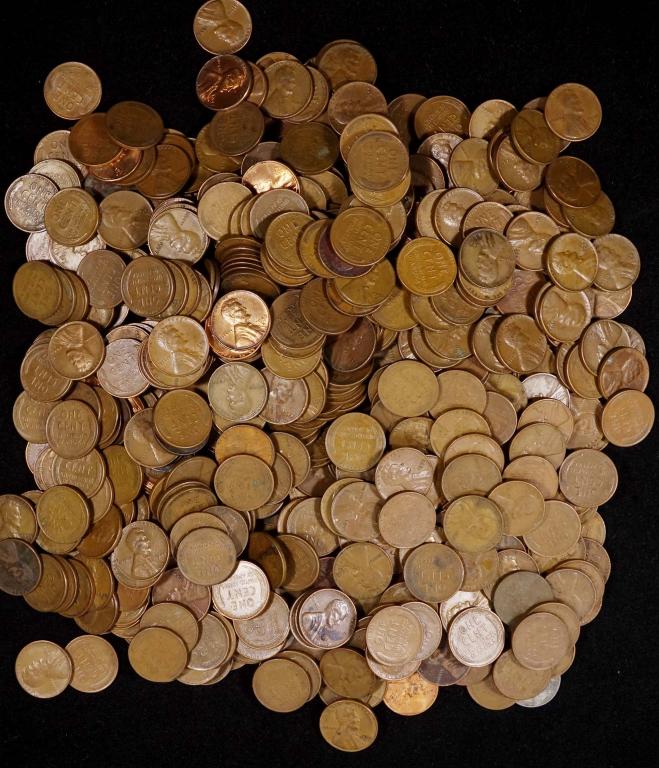 Wheat Cents (4+ Pounds): 4 + pounds of Wheat Pennies. We can comfortably guarantee 600 coins in this lot.**prior to 7 October at 6:22 CT, this lot listed 639 coins **