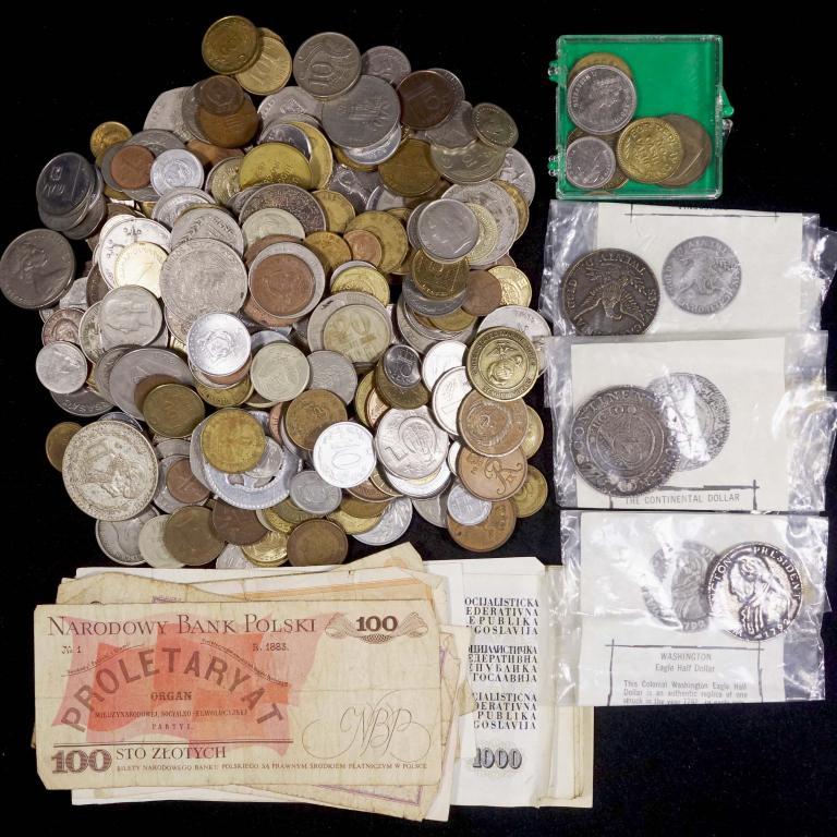 World Coins, Currency, and Some Tokens: World coins, world banknotes, and some tokens.