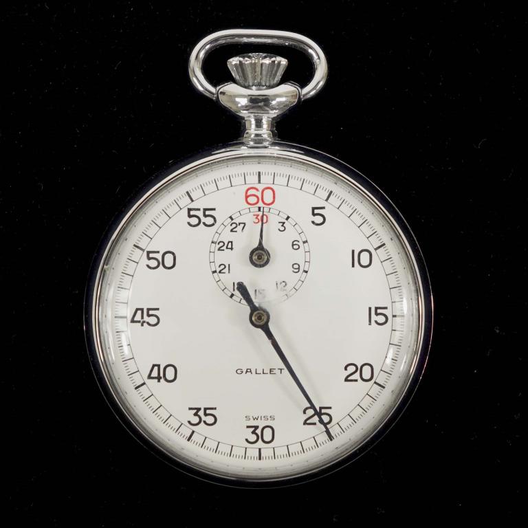 Gallet Swiss Stopwatch: Appears new. Swiss movement. Box wear or sticker residue on center of crystal.