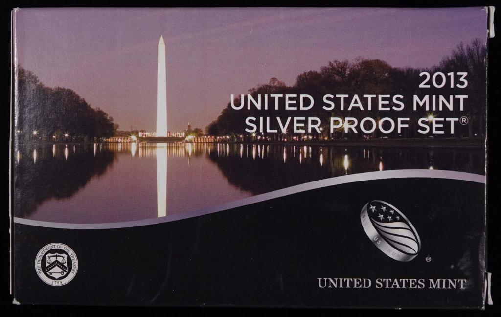 2013-s U.S. Silver Proof Set (14 coin set): 2013-s U.S. silver proof set with 90% silver dime, half dollar, and 5 quarters (White Mountain, Perry’s Victory, Great Basin, Fort McHenry, Mount Rushmore) - in addition to non-silver cent, nickel,