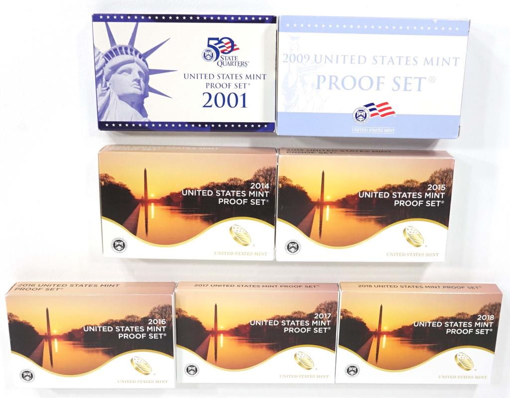 2001, 09, 2014-2018 U.S. Proof Sets (6 Sets) (1 of 1)