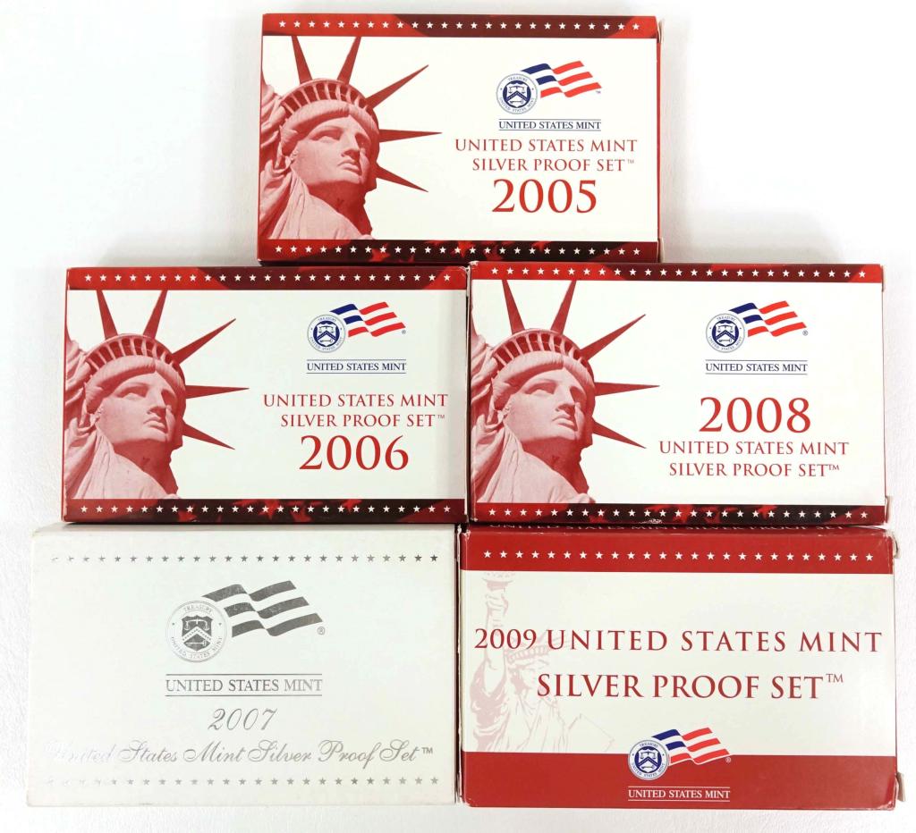 2005-s Through 2009-s Silver Proof Sets (5 Sets!) (1 of 20)