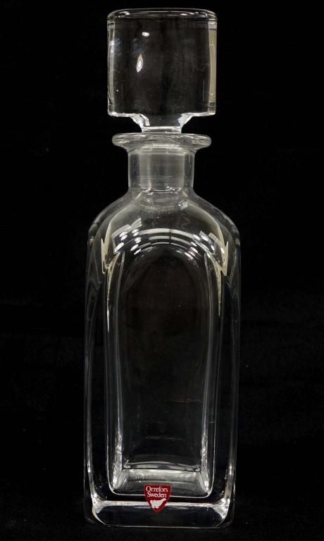 Orrefors Crystal Decanter: Orrefors crystal decanter. 2.75 x 2.75 x 9.25".