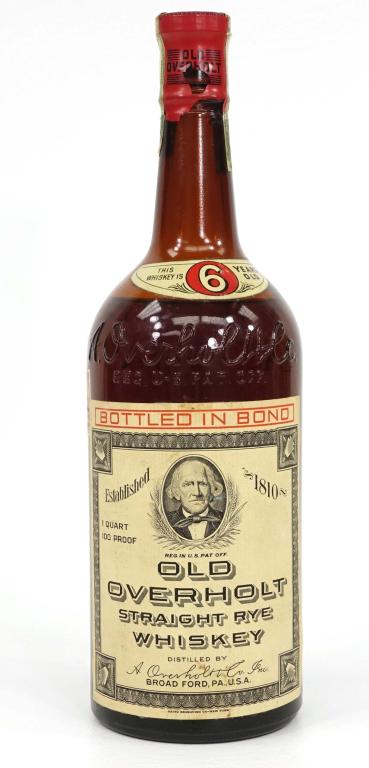 1943 Old Overholt Bonded Rye Whiskey Bottle: IF YOU MAY NEED SHIPPING YOU MUST SPEAK WITH IAN BEFORE BIDDING. 6 year, 1 quart, 100 proof.