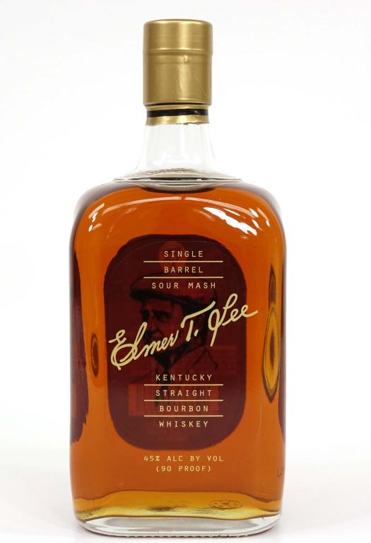 Elmer T. Lee Single Barrel Sour Mash: IF YOU MAY NEED SHIPPING YOU MUST SPEAK WITH IAN BEFORE BIDDING ON BOTTLES. Kentucky Straight Bourbon Whisky. Buffalo Trace. Top of shoulder. 90 proof, 45% alc. 750 ml.