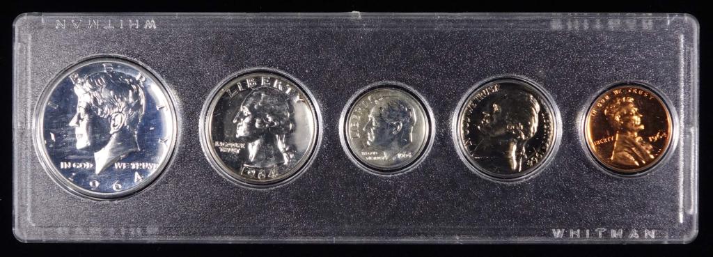 1964 United States Proof Set: 1964 United States proof set - includes 90% silver Kennedy half dollar, Washington quarter, and Roosevelt dime.