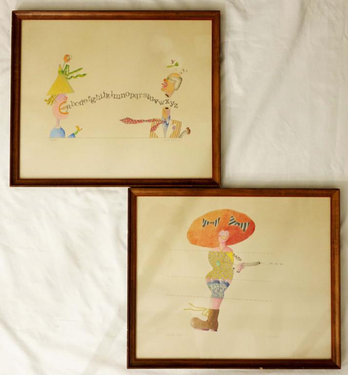 Ronald Markman Signed, 2 Colored Pencil Drawings: 19x16. "Alphabet," and "Exquisite Corpse."