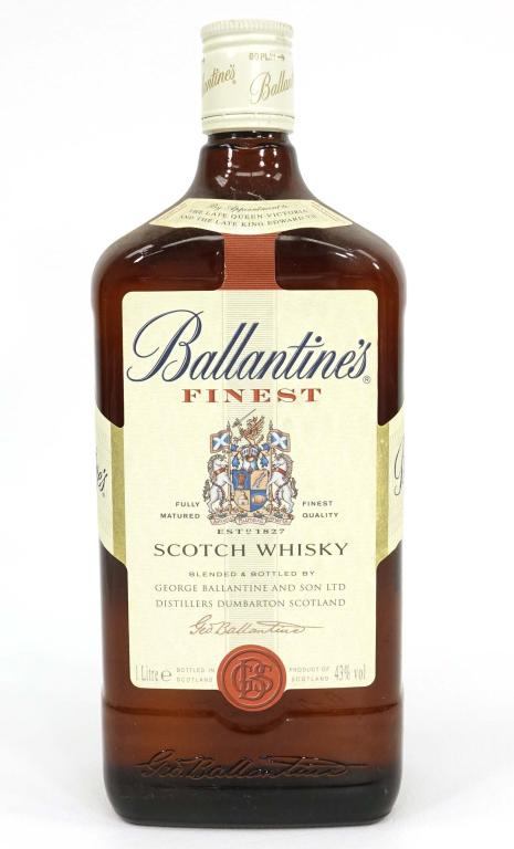 Ballantine's Finest Scotch Whisky: IF YOU MAY NEED SHIPPING YOU MUST SPEAK WITH IAN BEFORE BIDDING ON BOTTLES. 1 litre. Sealed. 43% alc.