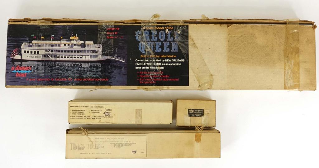 Creole Queen Dumas Kit: Creole Queen Dumas Kit. All Die Cut wood, Operating Stern Wheeler, 2 or more channel radio needed for operation. Length 48", Beam 10", Scale 1/4"=1" This is a very large scale richly detailed model. O