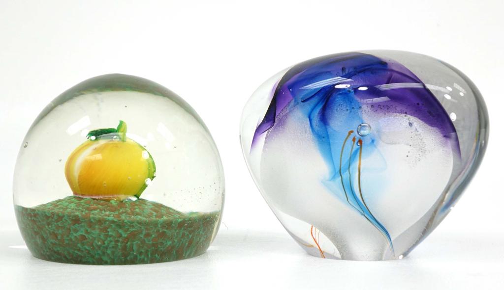 Paperweights & Heart Shaped Boxes (16): Includes Herend Heart trinket box. Baccarat crystal paperweight clock. Glass turtle-shaped paperweight.