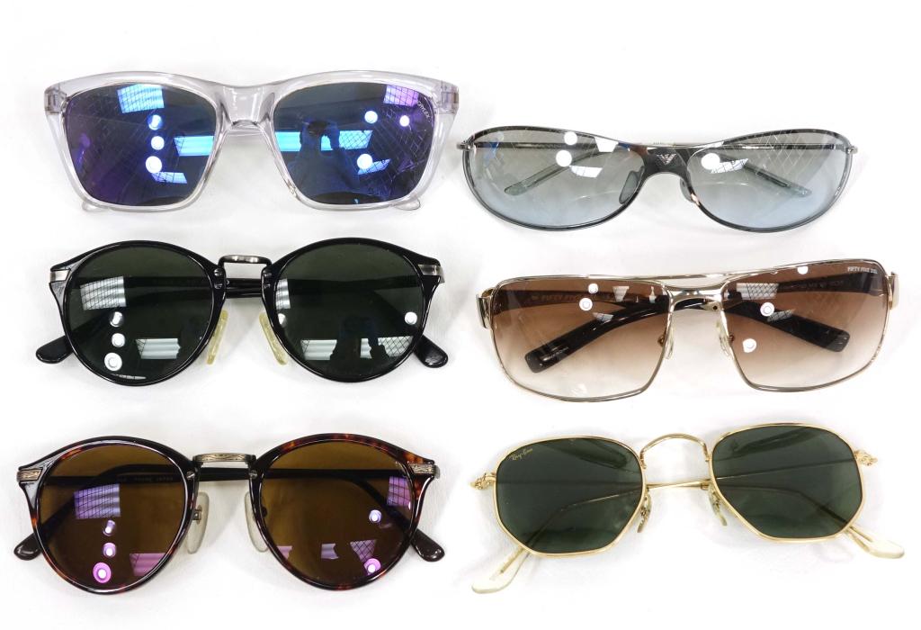 Men's Sunglasses (6): Gently used. Diesel, Fifty Five DSL, Bolle Acrylex, Revo, Ray Ban Hexagonal (green lenses), and Hobie Nova polarized.