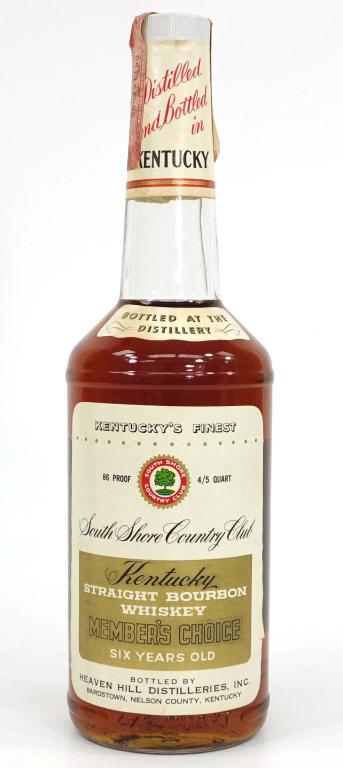 Chicago South Shore Country Club Whiskey Bottle: IF YOU MAY NEED SHIPPING YOU MUST SPEAK WITH IAN BEFORE BIDDING ON BOTTLES. Heaven Hill, 6-year, 86 proof, 4/5 quart.