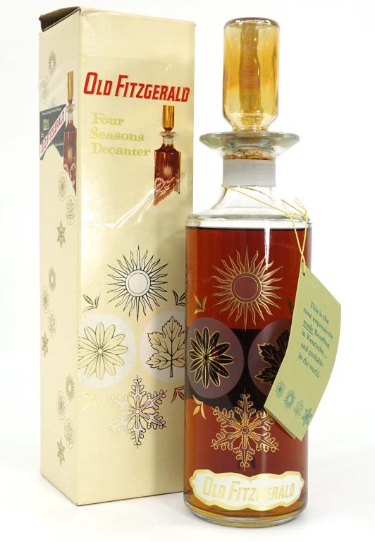1965 Old Fitzgerald Bonded Bourbon Whisky Decanter: IF YOU MAY NEED SHIPPING YOU MUST SPEAK WITH IAN BEFORE BIDDING ON BOTTLES. 1965 Old Fitzgerald Bonded Bourbon Whisky Four Seasons Decanter. Bottled in Bond. Sealed with box and neck tag. Distilled Sp