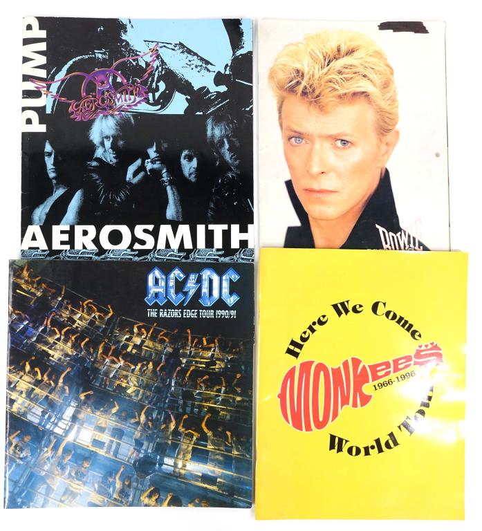 Rock & Roll Tour Programs (4): David Bowie Serious Moonlight 1983 - some damage. Aerosmith Pump 1989. AC/DC Razor's Edge 1990-91. The Monkees Here We Come 1996.