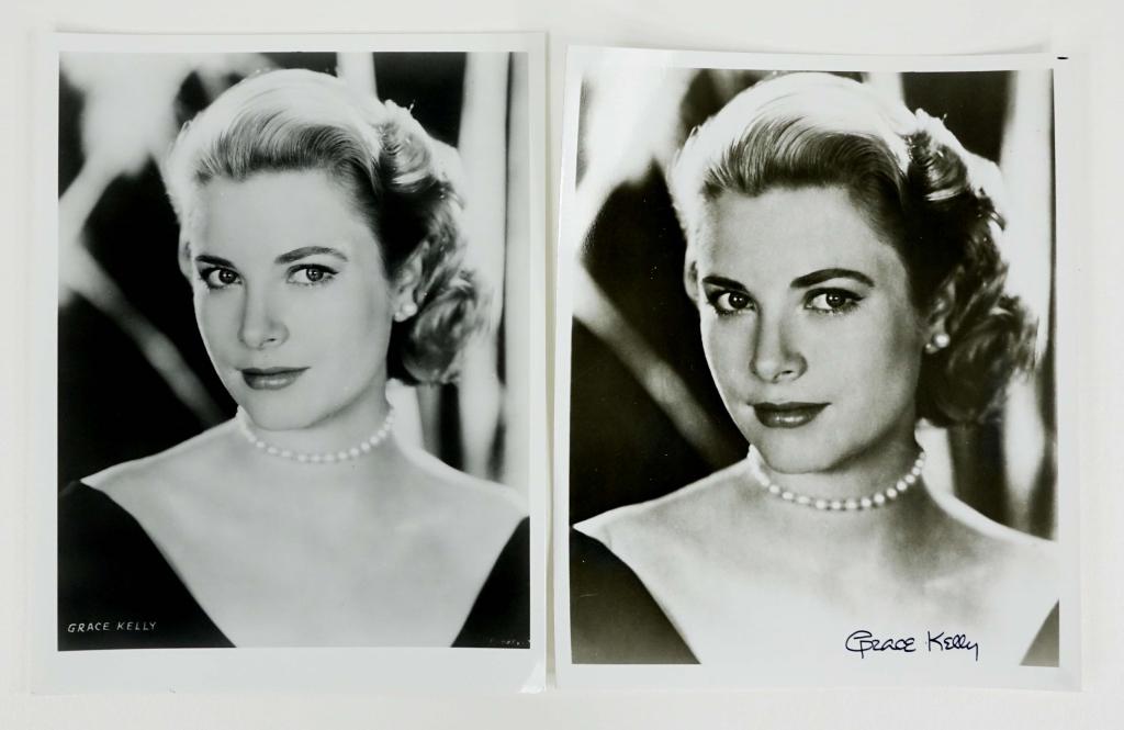 Grace Kelly Autographed Photos: Grace Kelly signed black and white 8 x 10" photo. This lot includes a second unsigned Grace Kelly photo. ** Lot 14 makes the following guarantee: If either Professional Sports Authenticator (PSA) or B