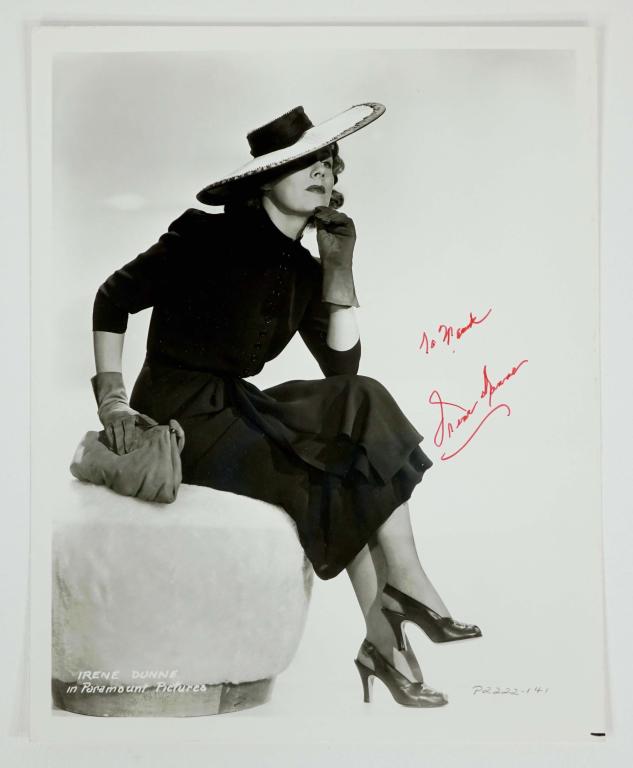 Irene Dunne Autograph: Irene Dunne signed 8 x 10" black and white picture. ** Lot 14 makes the following guarantee: If either Professional Sports Authenticator (PSA) or Beckett Global, or James Spence Authentication (JSA) r