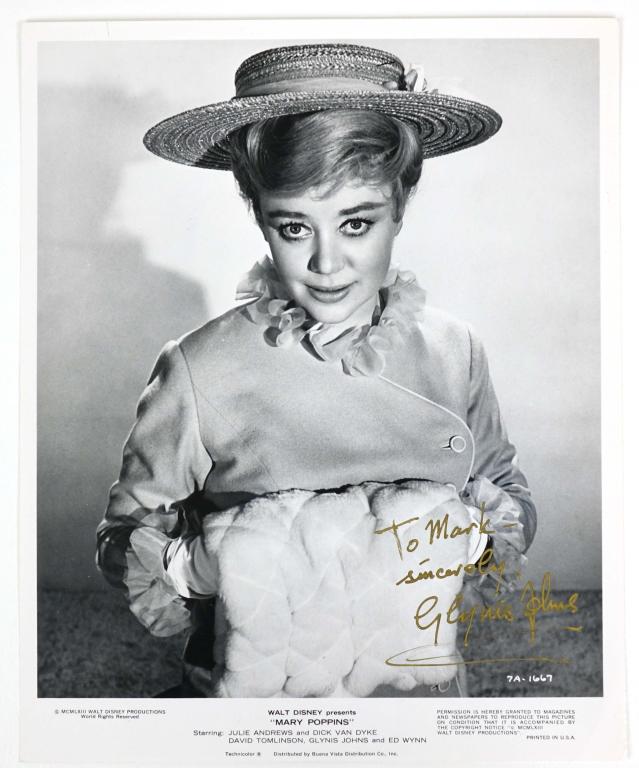 Glynis Johns Autograph: Glynis Johns signed 8 x 10" black and white publicity picture for the film "Mary Poppins". ** Lot 14 makes the following guarantee: If either Professional Sports Authenticator (PSA) or Beckett Global,